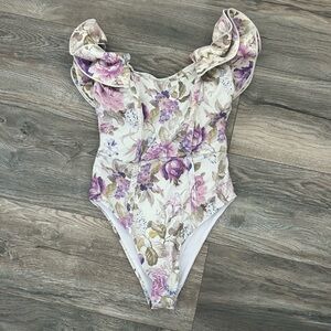 Beach Riot V. Chapman Arbor One Piece Floral Print ruffle sleeves size XS